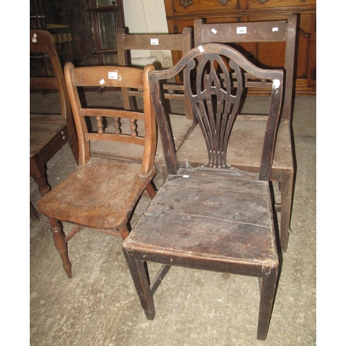 568 - Two similar 19th Century oak rail and bobbin back farmhouse kitchen chairs, together with an oak cam... 