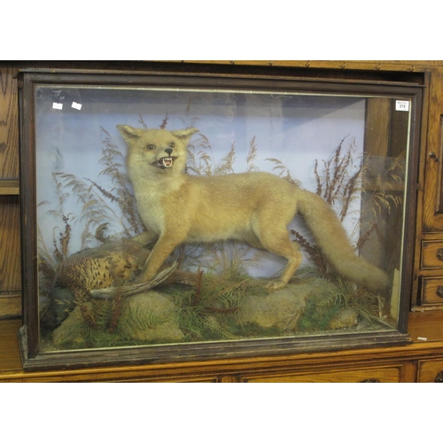 575 - Taxidermy - cased specimen fox amongst rock work with prey (pheasant).
(B.P. 21% + VAT)