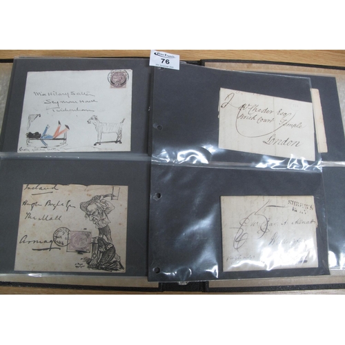 76 - Great Britain Postal History stamp collection in black album 1779 to 1890's with entires, Penny red ... 