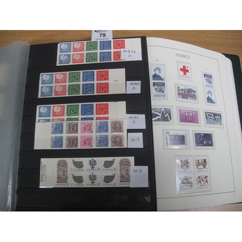 79 - Sweden collection of mint and used stamps and booklets in Lighthouse printed album and four stockboo... 