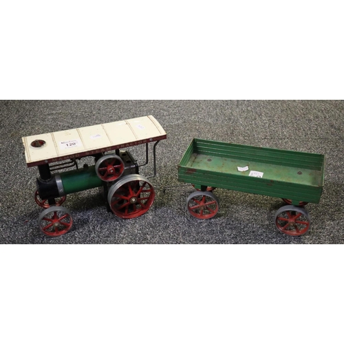 120 - Mamod live steam model Traction Engine, together with four wheeled trailer in play worn condition. (... 