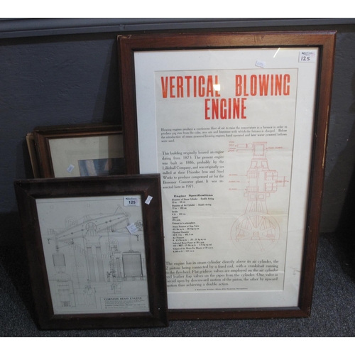 125 - Framed print depicting the design of a Cornish beam engine published by London's Living Steam Museum... 