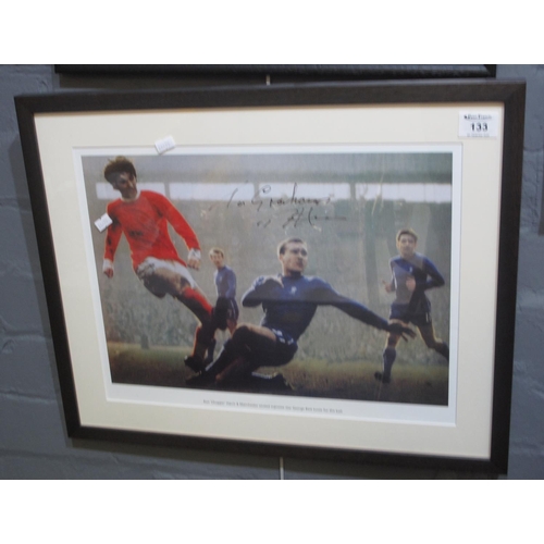 133 - Framed and signed photograph depicting 'Ron ' 'Chopper' Harris and Manchester United supreme star Ge... 