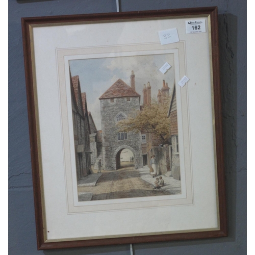 162 - Ellen Stevens (British early 20th Century), 'The West Gate Southampton', signed, watercolours. 28.5 ... 