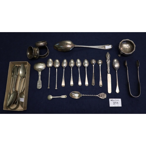 231 - Collection of assorted silver and silver plated cutlery items, condiments etc, including one Georgia... 