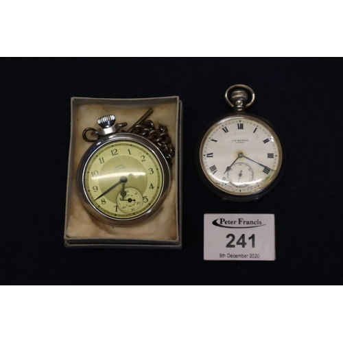 241 - Silver open faced key less lever pocket watch by J.W Benson London with Roman face, having seconds d... 