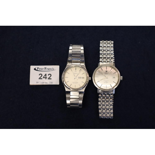 242 - Omega Seamaster quartz gentlemans stainless steel day date bracelet wristwatch. Together with a Tiss... 