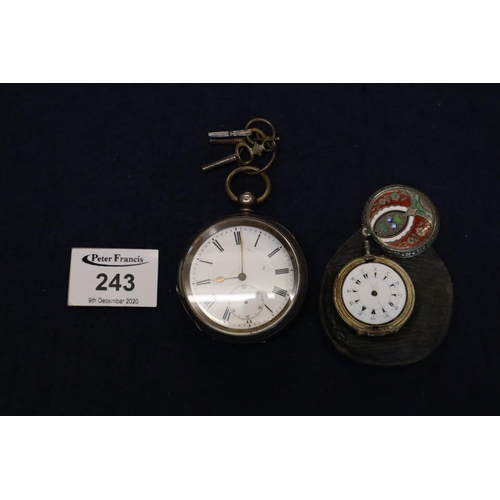 243 - Continental silver key wind lever open faced gentleman's pocket watch with Roman face and a small co... 