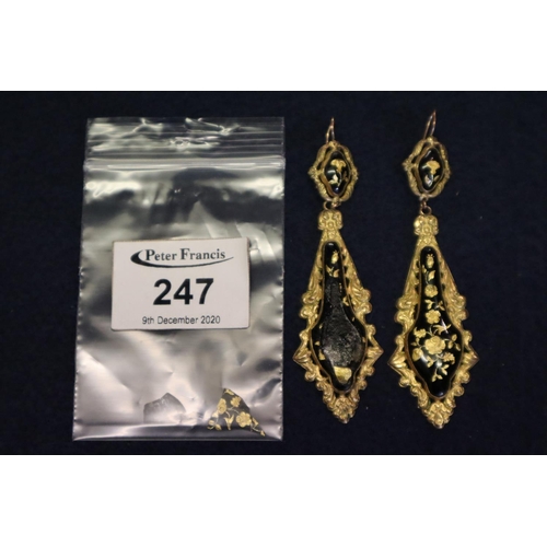 247 - Pair of 19th Century yellow metal and black enamel pendant earrings.
(B.P. 21% + VAT)