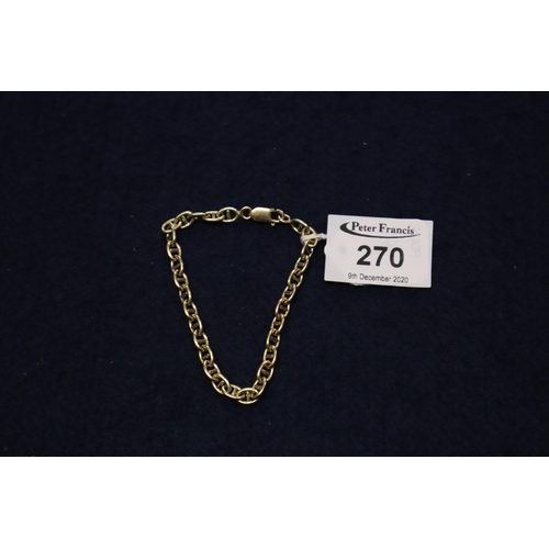 270 - 18ct gold anchor chain bracelet with 9ct gold clasp.  Approximate weight 18 grams.
(B.P. 21% + VAT)