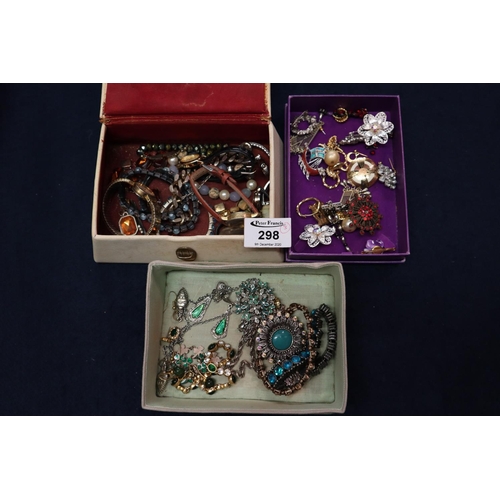 298 - Collection of silver and costume jewellery in three vintage boxes.
(B.P. 21% + VAT)