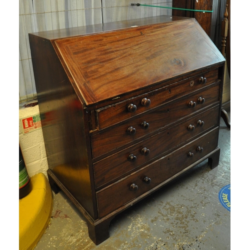 575 - 19th Century mahogany fall front bureau, the interior in distressed condition.
(B.P. 21% + VAT)