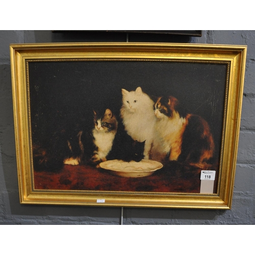 118 - British School (19th Century), study of cats around a saucer, oils on board. 30 x 50cm approx. Gilt ... 