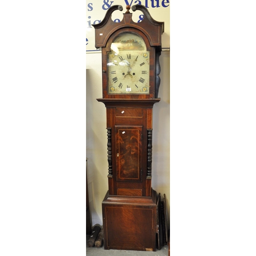 534 - 19th Century 30 hour mahogany and simulated mahogany longcase clock with arch painted dial, having R... 