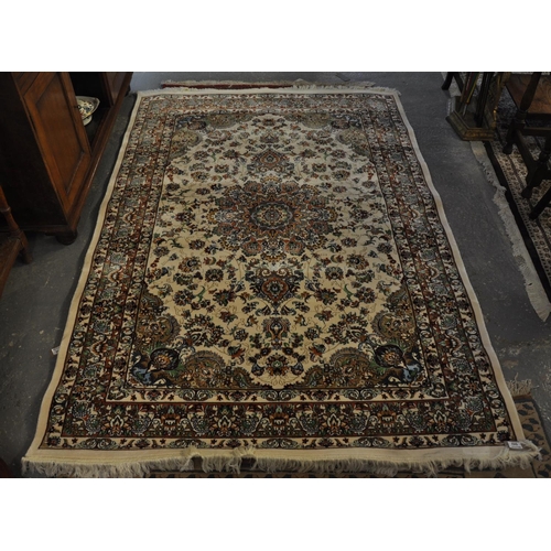 542 - Ivory ground fine woven multi-coloured floral medallion design carpet. 240 x 160cm approx.
(B.P. 21%... 