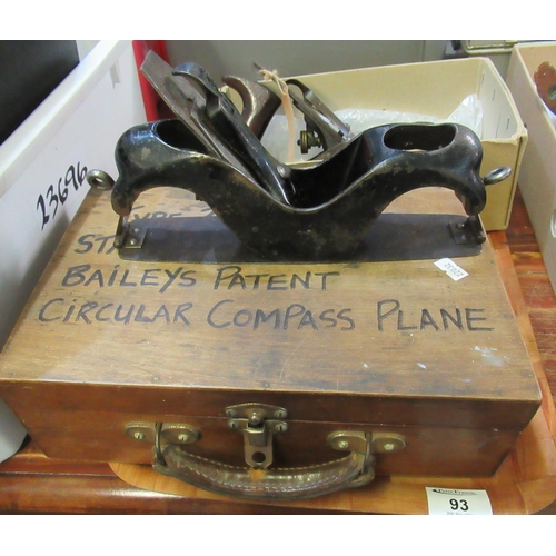 93 - Victorian Stanley no. 13 Baileys patent circular compass plane in wooden box, together with another ... 