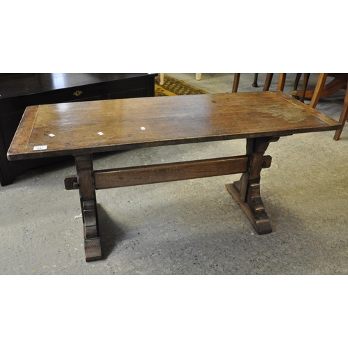 547 - Mid Century oak cleated two plank top refectory type table of small proportions.
(B.P. 21% + VAT)