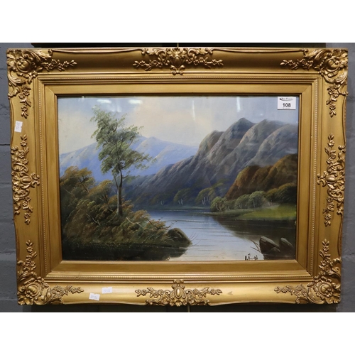 108 - British School (early 20th Century), Highland loch scene, indistinctly signed, oils on board. 35 x 5... 