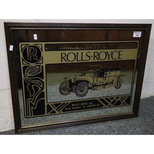 110 - Rolls Royce 'the Best Car in the World' a reproduction advertising mirror, framed. 47 x 63cm approx.... 