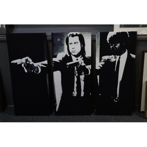 112 - A photographic print on canvas, study of characters form the 'Pulp Fiction' movie, each 81 x 36cm ap... 