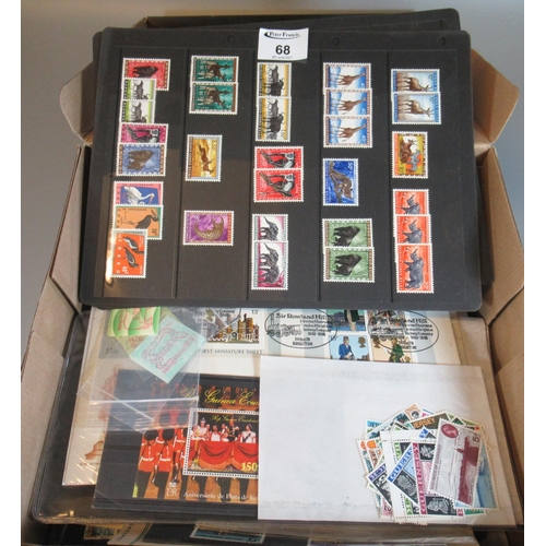 68 - Box with all world selection of stamps on pages, cards, in packets and various covers and first day ... 