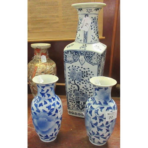 70 - Pair of Chinese design blue and white floral vases of baluster form, together with another oriental ... 