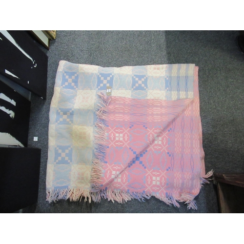 97 - Vintage woollen Welsh tapestry pink and blue blanket. 
(B.P. 21% + VAT)