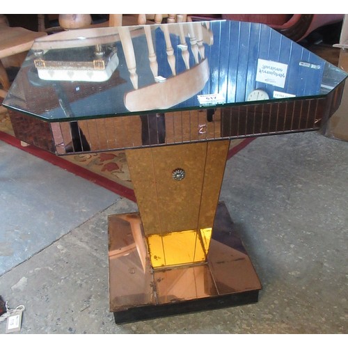 497 - Art Deco mirrored octagonal lamp or cocktail table on tapering pedestal and square base. 
(B.P. 21% ... 