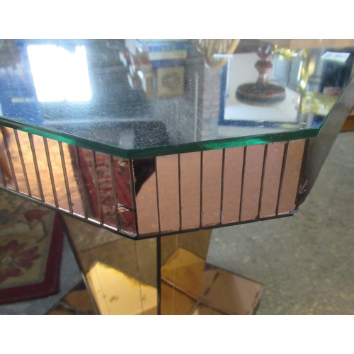 497 - Art Deco mirrored octagonal lamp or cocktail table on tapering pedestal and square base. 
(B.P. 21% ... 