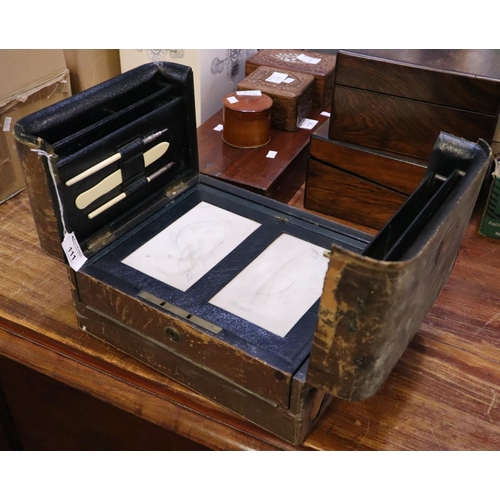 111 - 19th Century tooled leather writing slope, the interior revealing inkwells and writing instruments e... 