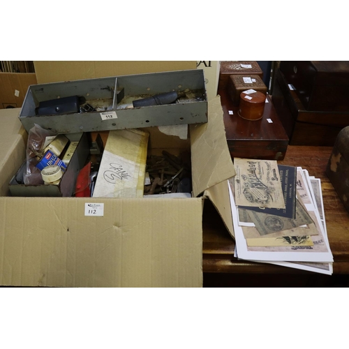 112 - Box containing assorted gun parts, dismantling fluid, gun barrel cleaner, together with a two sectio... 