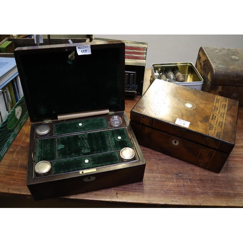 117 - 19th Century rosewood ladies work box, the interior revealing velvet compartments, inkwells etc. Tog... 