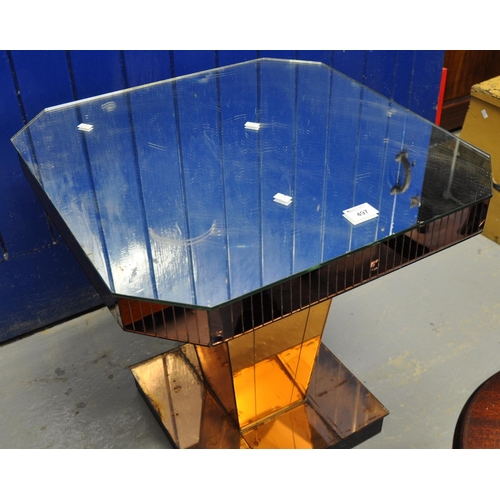 497 - Art Deco mirrored octagonal lamp or cocktail table on tapering pedestal and square base. 
(B.P. 21% ... 