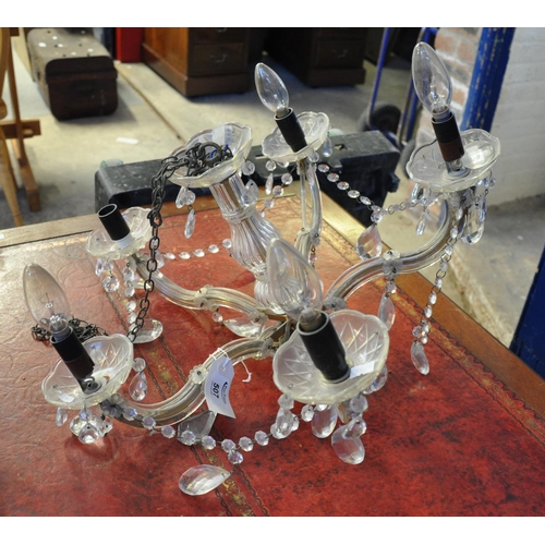 507 - Five branch glass chandelier with droplets etc. 
(B.P. 21% + VAT)