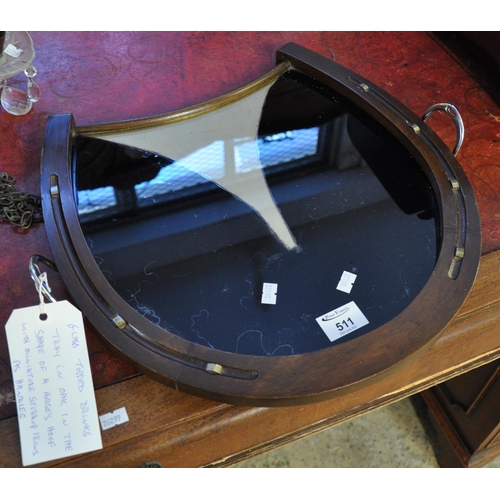 511 - Glass top drinks tray in the form of a horses hoof with chrome stirrups as handles. 
(B.P. 21% + VAT... 