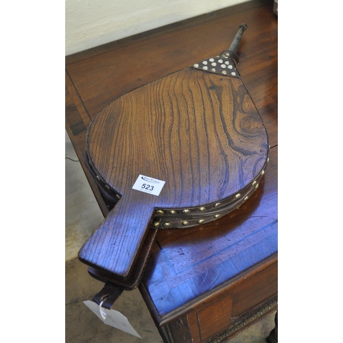 523 - Oak fireside bellows with leather decoration and metal stud work.
(B.P. 21% + VAT)