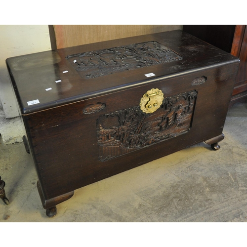 527 - Mid Century carved camphor wood chest.
(B.P. 21% + VAT)