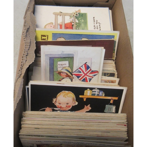 71 - Postcards selection in shoebox. 
Humour, Athwell, sowerby, Bamforth etc few 100 cards. 
(B.P. 21% + ... 