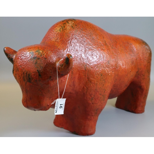 91 - Large art pottery lava study of a buffalo or bison, probably by Ruscha pottery.
(B.P. 21% + VAT)
