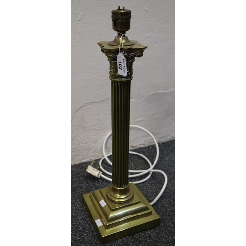 102 - Brass Corinthian column table lamp base on square stepped base.
(B.P. 21% + VAT)