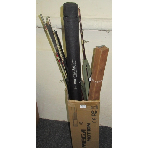 120 - Collection of fishing rods including Shakespeare, Leader, Quicksilver case, etc.
(B.P. 21% + VAT)