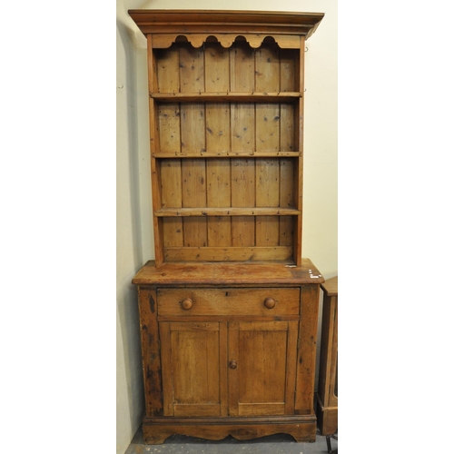 558 - Late Victorian pine two stage rack back dresser of narrow proportions. 95 x 43 x 226cm approx. 
(B.P... 