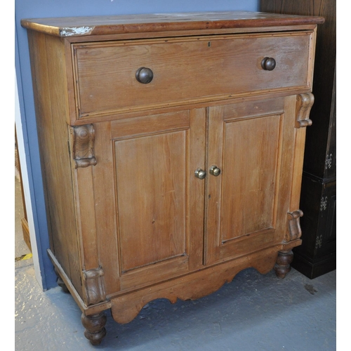 564 - Victorian pine chiffonier with carved moulded corbels on baluster turned feet. 
(B.P. 21% + VAT)