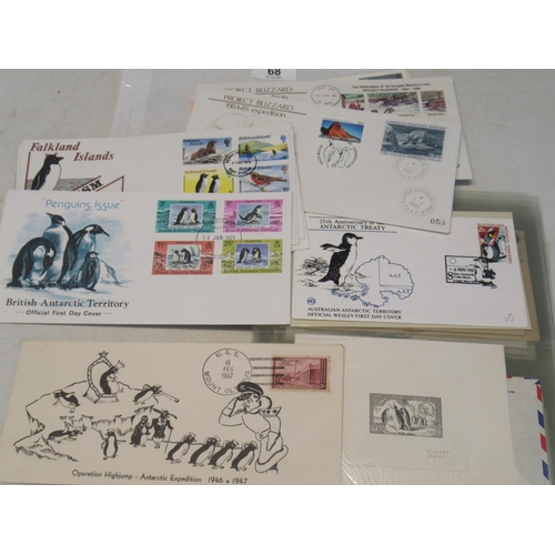 68 - Collection of covers with penguin stamps or postmarks on pages and in packet 60+ covers and cards 19... 