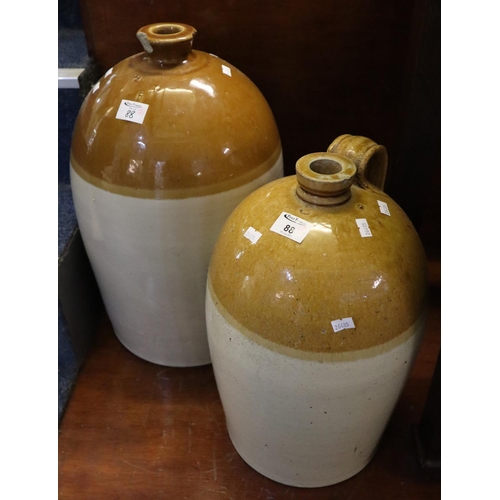 88 - Two early 20th century two tone stoneware flagons, unmarked.
(B.P. 21% + VAT)