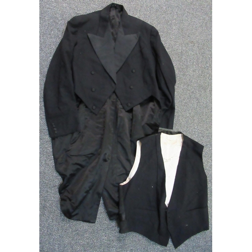 100 - Box of early 20th/late 19th Century men's clothing to include; black woollen blazer with satin linin... 