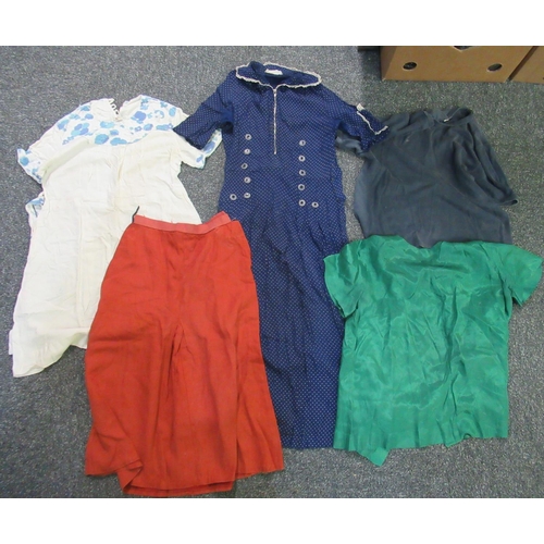 100A - Collection of vintage clothing mostly ladies to include; a small cream cotton child's dress with flo... 