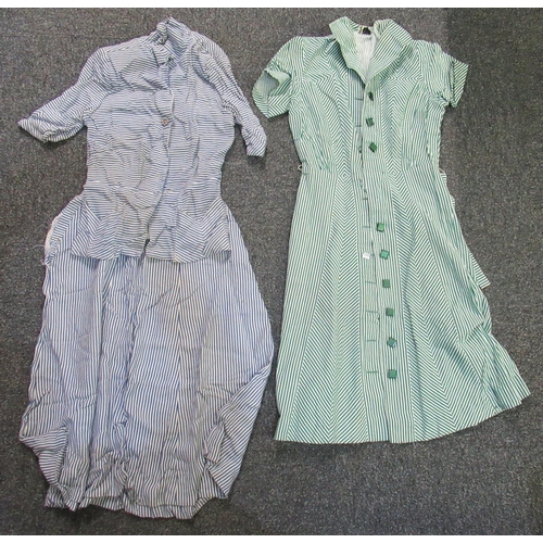 100B - Collection of ladies 40's-50's vintage clothing to include; three linen/faux linen dresses; one a pl... 