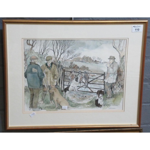 110 - Ann Anderson (Welsh 20th Century), 'The Shoot', signed, watercolours. 26 x 39cm approx, framed and g... 