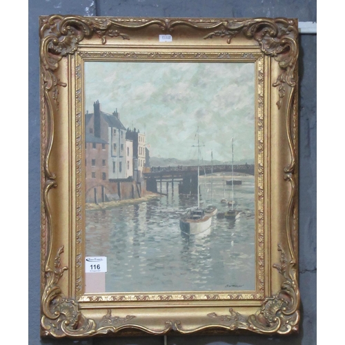 116 - Armour (British 20th Century), 'The Bridge, Whitby', signed, oils on board, 39 x 28cm approx. Framed... 